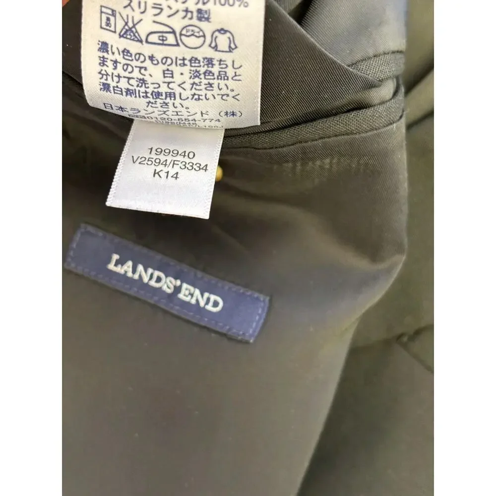 Lands' End Wool Blend Blazer Suit Coat Jacket Mens 44L Black Two Button Lined